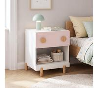 [en.casa] Table de Chevet Enfant Vaarentaa 47x40x35cm 1 Tiroir Blanc Rose