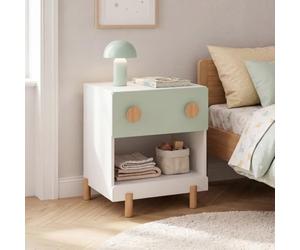 [en.casa] Table de Chevet Enfant Vaarentaa 47x40x35cm 1 Tiroir Blanc Vert | avec compartiment de rangement, étagère ouverte, stable, façade arrondie