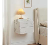 [en.casa] Table de Chevet Flottante Armoire Murale avec 2 Tiroirs Meuble Suspendu Table de Nuit Rangement Pratique Panneau de Particules Chambre Entrée Salon 40 x 29 x 30 cm Effet Marbre Blanc
