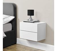 [en.casa] Table de Chevet Flottante Armoire Murale avec 2 Tiroirs Meuble Suspendu Table de Nuit Rangement Pratique Panneau de Particules Chambre Entrée Salon 40 x 29 x 30 cm Blanc