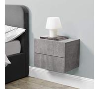 [en.casa] Table de Chevet Flottante Armoire Murale avec 2 Tiroirs Meuble Suspendu Table de Nuit Rangement Pratique Panneau de Particules Chambre Entrée Salon 40 x 29 x 30 cm Effet Béton