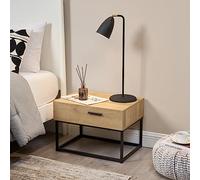 [en.casa] Table de Chevet Industriel avec Tiroir et Espace de Rangement - Table Basse Panneaux Métal et Particules 39 x 55 x 40 cm Noir, Effet Chêne