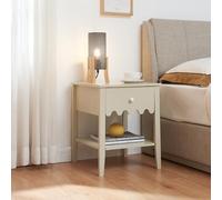 [en.casa] Table de Chevet Moderne Bout de Canapé Table de Nuit avec Tiroir au Motif Décoratif de Vagues et Espace de Rangement Supplémentaire Stable Séjour Chambre MDF 50 x 40 x 40 cm Blanc Crème
