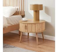 [en.casa] Table de Chevet Nordkapp II avec 2 Portes Coulissantes Compartiment de Rangement Design Scandinave Intemporel Table d'Appoint Pratique Bambou 45 x 60 cm Naturel
