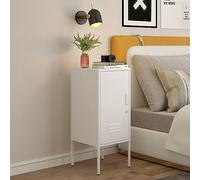 [en.casa] Table de Chevet Table de Nuit Commode Meuble de Rangement pour Chambre Salon Bureau Petit Armoire avec Compartiment de Rangement Acier 82 x 35 x 35 cm Blanc