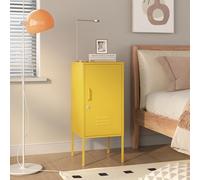 [en.casa] Table de Chevet Table de Nuit Petite Armoire Meuble de Rangement Poignée à Gauche Porte Verrouillable Pieds Réglables Fentes d'Aération Chambre Bureau Acier 82 x 35 x 35 cm Jaune