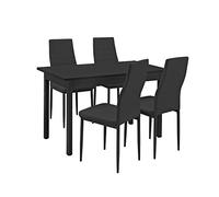 [en.casa] Table de Cuisine/Table de Salle à Manger (120x60cm) avec 4 chaises Noir rembourrées - Kit de Chaise dans Le Paquet d'économies