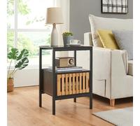 [en.casa] Table de Nuit Élégante avec Porte d'Armoire à Fermeture Magnétique Compartiment de Rangement Table d'Appoint Design Métal MDF Bambou 58 x 40 x 33 cm Noir Naturel