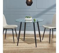 [en.casa] Table de Salle à Manger avec Plateau Rond Petite Table Élegante pour Salon Cuisine Bureau Café Verre Trempé Acier 75 x 87 cm Transparent Noir