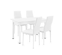 [en.casa] Table de Salle à Manger Blanc 120 x 60 cm avec 4 chaises Blanc