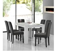 Table de Salle à Manger Mat Blanc en Design chêne + 6 Chaise de Salle à Manger en Gris foncé - 140x90cm%0a