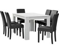 [en.casa] Table de salle à manger blanche mate avec 6 chaises gris foncé en similicuir rembourré 140x90 Groupe de salle à manger