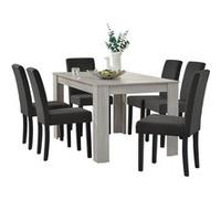 [en.casa] Table de salle à manger (chêne) + 6 chaise de salle à manger en gris foncé - 140x90cm