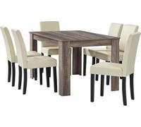 [en.casa] Table de salle à manger en chêne antique avec 6 chaises en similicuir crème rembourrées 140x90 Groupe de salle à manger
