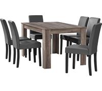 [en.casa] Table de salle à manger en chêne antique avec 6 chaises gris foncé en similicuir rembourré 140x90 Groupe de salle à manger