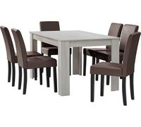 en.casa Table à manger chêne blanc avec 6 chaises marron cuir-synthétique rembourré140x90