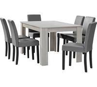 [en.casa] Table de salle à manger en chêne blanc avec 6 chaises gris clair en similicuir rembourré 140x90 Groupe de salle à manger