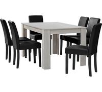 [en.casa] Table de salle à manger en chêne blanc avec 6 chaises noires rembourrées en similicuir 140x90 Groupe de salle à manger