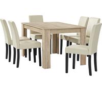 [en.casa] Table de salle à manger en chêne clair avec 6 chaises en similicuir crème rembourrées 140x90 Groupe de salle à manger