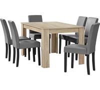 [en.casa] Table de salle à manger en chêne clair avec 6 chaises gris clair en similicuir rembourré 140x90 Groupe de salle à manger