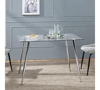 [en.casa] Table de Salle à Manger en Verre Table de Cuisine Stylée Petite Table Élégante pour Salon Bureau Verre Trempé Acier 75 x 110 x 70 cm Chrome