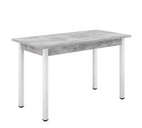 [en.casa] Table de Salle à Manger Table de Cuisine Bureau MDF Mélaminé Acier Revêtu par Poudre 120 cm x 60 cm x 75 cm Effet Béton Blanc