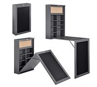 [en.casa] Table Murale Pliable Bureau Mural Rabattable MDF Gris Foncé 156 x 50 x 91,5 cm