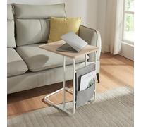 [en.casa] Table pour Ordinateur Portable Table d'Appoint Bout de Canapé Support pour Laptop Acier Panneau de Particules Polyester 56 x 48 x 37 cm Blanc Effet Chêne Gris