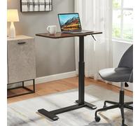 [en.casa] Table Réglable en Hauteur pour Ordinateur Portable Support Mobile avec 4 roulettes Intégrées Bureau Travail Debout ou Assis Panneau de Particules Métal 66-92 x 68 x 36 cm Effet Noyer Noir