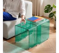 [en.casa] Tables Basses Gigognes Lot de 2 Kariengem en Verre Trempé Bout de Canapé Table de Chevet Peu Encombrant Moderne Stable Gain de Place pour Salon Séjour Chambre Vert