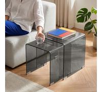 [en.casa] Tables Basses Gigognes Lot de 2 Kariengem en Verre Trempé Bout de Canapé Table de Chevet Peu Encombrant Moderne Stable Gain de Place pour Salon Séjour Chambre Gris