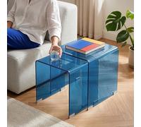 [en.casa] Tables Basses Gigognes Lot de 2 Kariengem en Verre Trempé Bout de Canapé Table de Chevet Peu Encombrant Moderne Stable Gain de Place pour Salon Séjour Chambre Bleu