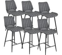 [en.casa] Tabouret de bar avec dossier Lot de 6 imitation daim gris foncé avec pieds métalliques rembourrés Chaise de bar Chaise de comptoir Fauteuil de bar