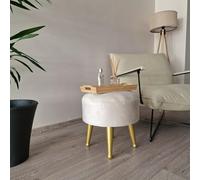 [en.casa] Tabouret Rembourré Pouf Rond Repose-Pieds Moderne Siège de Coiffeuse Bout de Canapé Ottoman pour Salon Chambre Métal Velours Polyester 40 x 40 cm Blanc Or