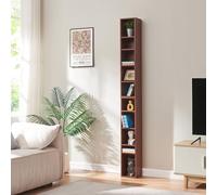[en.casa] Tour CD Étagère DVD Meuble de Rangement avec 10 Surfaces de Stockage Réglable en Hauteur pour Livres Décoration Salon Chambre Panneau de Particules 187 x 20 x 17 cm Effet Noyer