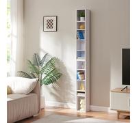 [en.casa] Tour CD Étagère DVD Meuble de Rangement avec 10 Surfaces de Stockage Réglable en Hauteur pour Livres Décoration Salon Chambre Panneau de Particules 187 x 20 x 17 cm Blanc