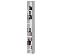 Etagère sur pied Premium XL [en.casa] Tour CD Etagère CD / DVD Rangement Stockage 12 Surfaces de Stockage 175 x 20 x 20 cm MDF Mélaminé Blanc