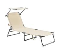 [en.casa] Transat avec Pare-Soleil Chaise Longue Inclinable Réglable en 5 Positions Bain de Soleil Stylé avec Anses de Transport Capacité de Charge 115 kg Aluminium Polyester Argenté Mat Beige