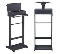 [en.casa] Valet de Chambre avec Boîte Ouvrable de 4 Poches Porte-Costumes Valet de Nuit avec Cintre Élégant Bureau Salon Chambre à Coucher MDF Bois de Pin 44 x 35 x 110 cm Gris