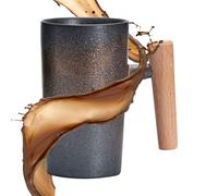 en céramique - crème en grès de 210 ml, récipient à boire profilé, à poignée isolée, artisanale fabriquée à la main, poignée en bois naturel, design rustique moderne, récipient à boi