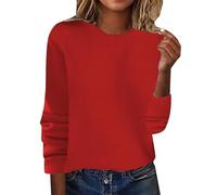 en Coton Lot Grande Taille Women's Spring/Summer Crewneck Sweater Pullover Knit with Solid Color Thin Long Sleeved Warm Top/Autumn Coat Fille 3 Ans (Red, L)