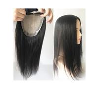 En couches Silky Straight Human Hair Topper, 12x13CM Silk Skin Base with PU Around, 130% Density Natural Black European Virgin Pieces No Clips(8 inches)