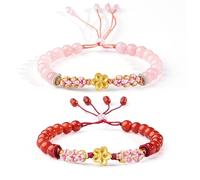 en Cristal Feng Shui Natural Chakra Gemone Pure Silver Flower Charm pêche Blossom Agate/Rose Quartz Bangle Vacon Jewelry Talisman Money Love / 2178