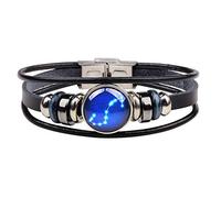 en Cuir en Couple, en Cuir rétro Mode Sauvage Noir créatif Douze Constellation Scorpio Boucle en Verre tissé Bijoux Unisexe Accessoires de vêtements personnalisés juifs