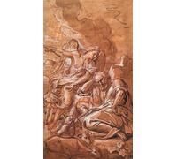 En engel kommer til en sovende eller grublende mand der omgivet af får kvæg og duer sidder i et øde landskab. Englen vækker Elias i ørkenen 1641 - 1806 Poster imprimé par Michel Corneille l'Ancien