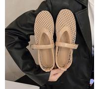 En été, porter bout rond, boucles droites, décontracté et confortable, chaussures plates pour femmes, chaussures simples Mary Jane découpées, chaussures en résille noir