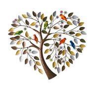 En Forme de Coeur Arbre de vie en métal,Décoration Murale en Métal,Branches Artisanales Sculptures De Fleurs D'oiseaux,Silhouette Mur Art pour Intérieur ou Extérieur ,chambre à coucher,salon (couleur)