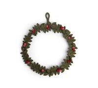 Én Gry & Sif Couronne de porte I Fabriquée à la main et équitable en feutre, décoration scandinave pour automne, hiver, Noël I Couronne de Noël vert foncé avec baies rouges, diamètre : 30 cm