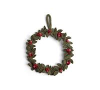 Én Gry & Sif Couronne de porte I Fabriquée à la main et équitable en feutre, décoration scandinave pour automne, hiver, Noël I Couronne de Noël vert foncé avec baies rouges, diamètre : 18 cm