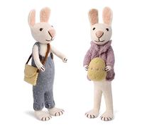 Gry & SIF Lapin de Pâques Grand à Poser, Fait Main avec Amour et Beaucoup de détails, Commerce équitable, décoration de Pâques en Feutre | 1x Lapin décoratif Blanc avec Sac & œuf de Pâques, 30 cm